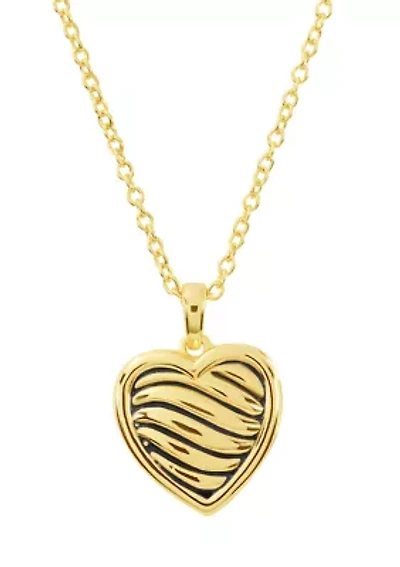 Gold Plated Wavy Groove Heart Locket Necklace