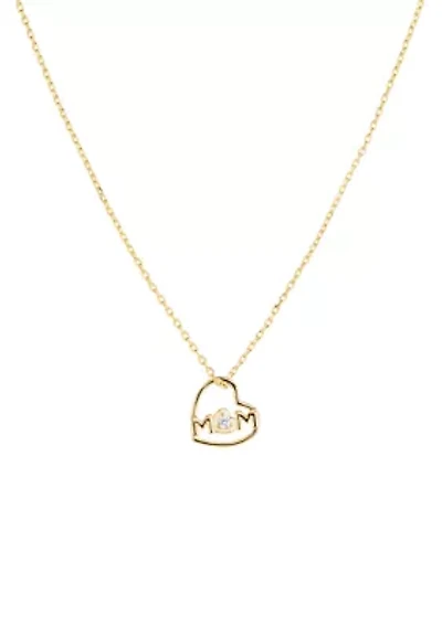 Gold Plated Cubic Zirconia Mom Heart Pendant Necklace