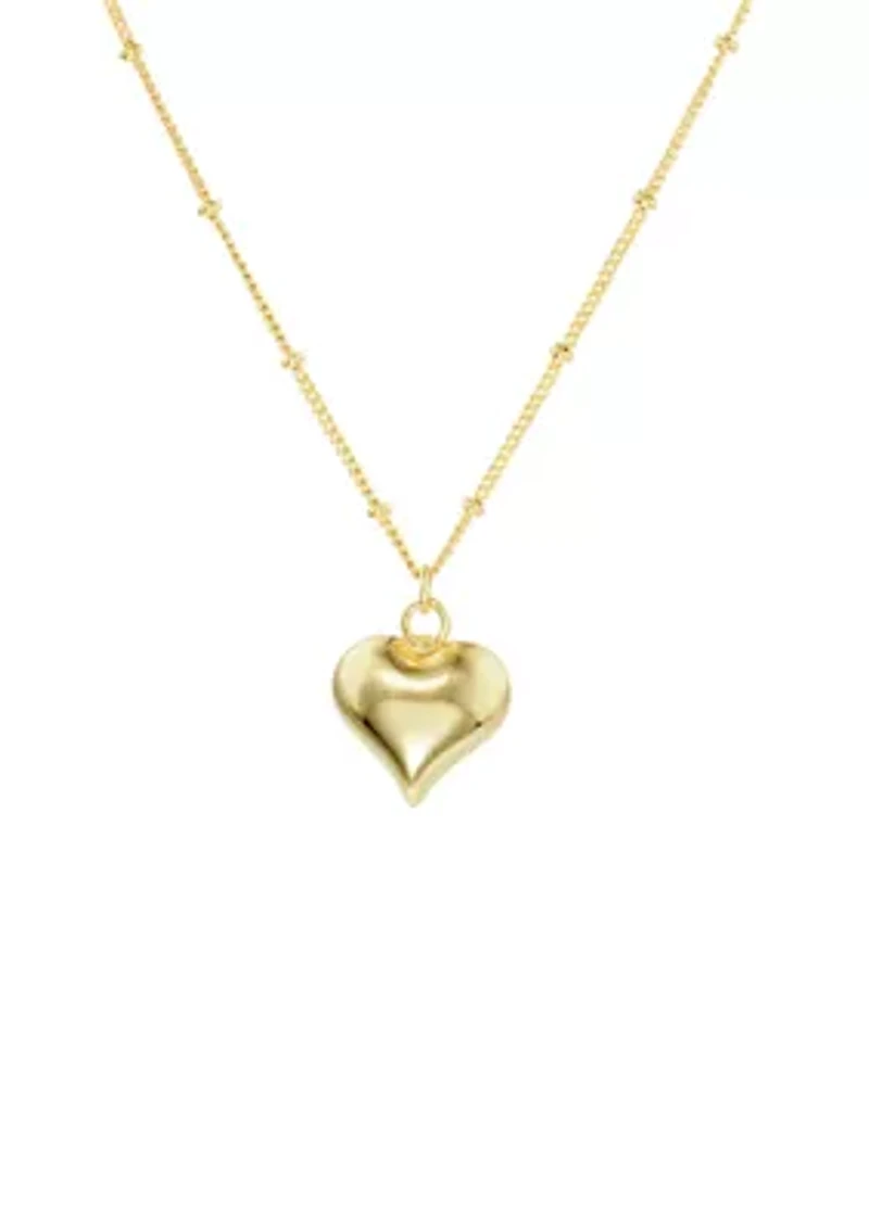Boxed Gold Over Silver Plated Puffy Heart Beaded Chain Necklace