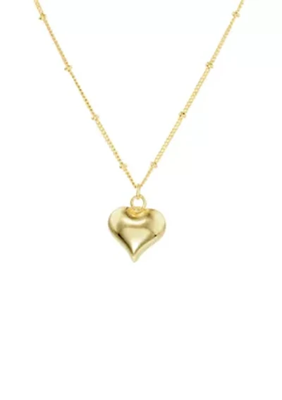 Boxed Gold Over Silver Plated Puffy Heart Beaded Chain Necklace