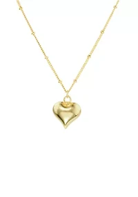 Boxed Gold Over Silver Plated Puffy Heart Beaded Chain Necklace