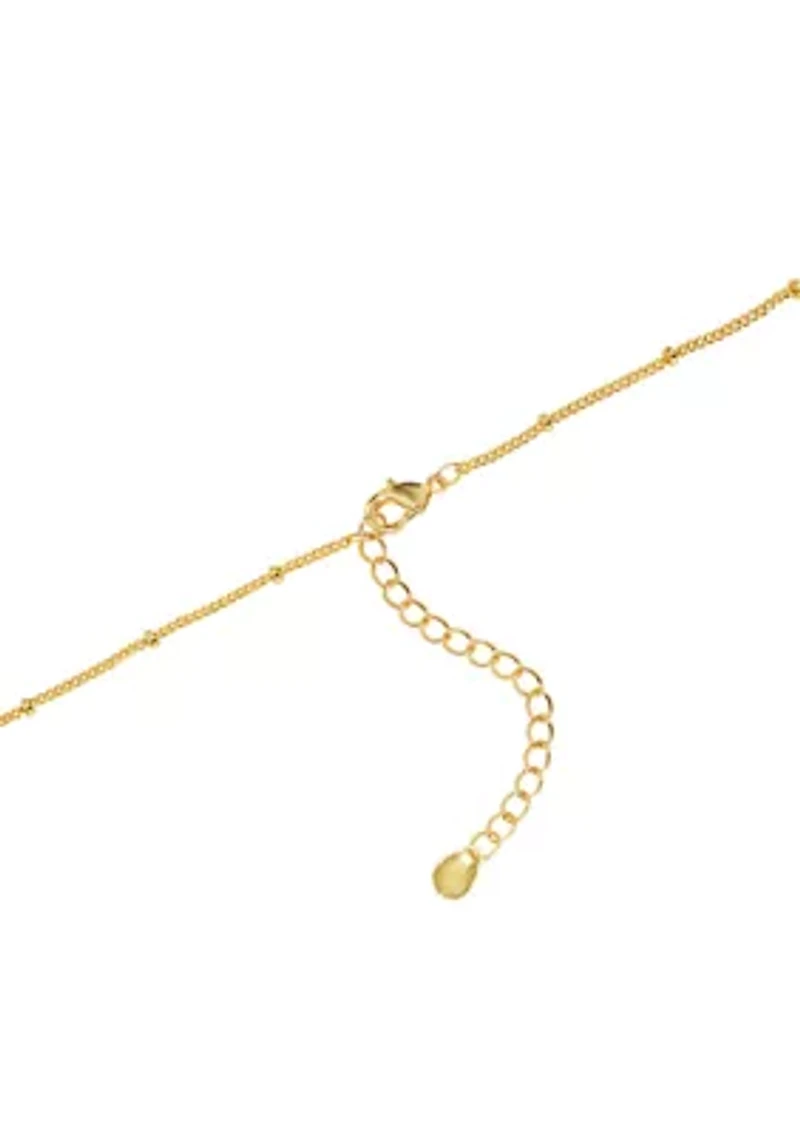 Boxed Gold Over Silver Plated Puffy Heart Beaded Chain Necklace