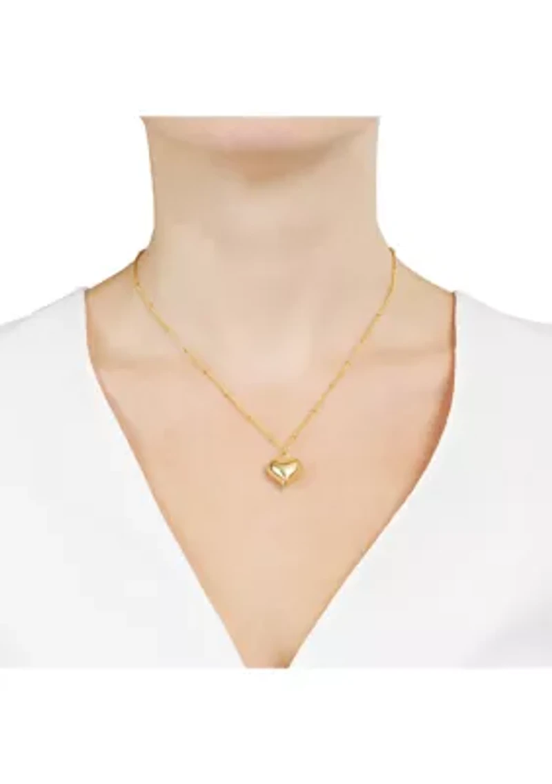 Boxed Gold Over Silver Plated Puffy Heart Beaded Chain Necklace