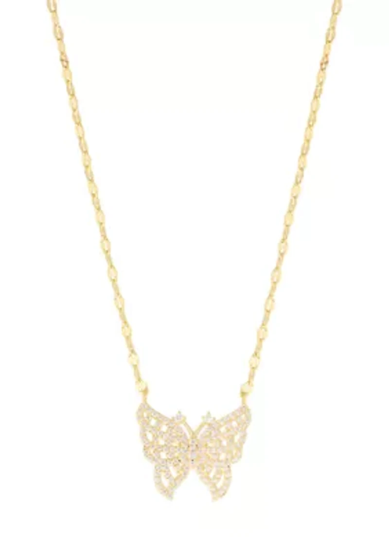 Plated Cubic Zirconia Butterfly Mirror Chain Necklace
