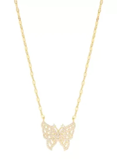 Plated Cubic Zirconia Butterfly Mirror Chain Necklace