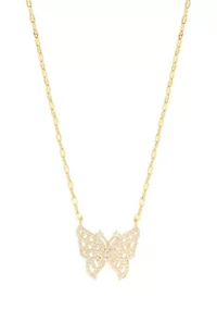 Plated Cubic Zirconia Butterfly Mirror Chain Necklace
