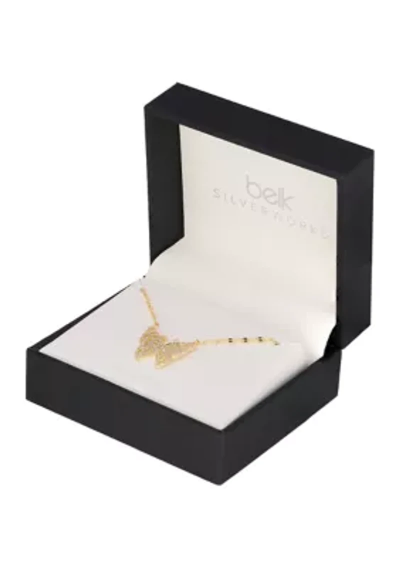 Plated Cubic Zirconia Butterfly Mirror Chain Necklace