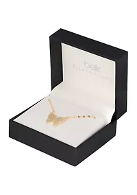 Plated Cubic Zirconia Butterfly Mirror Chain Necklace