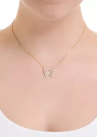 Plated Cubic Zirconia Butterfly Mirror Chain Necklace