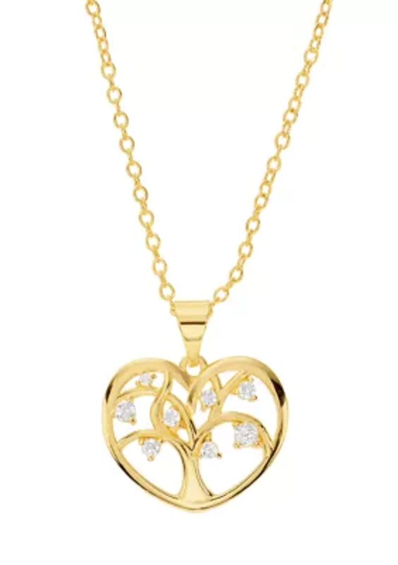 Plated Cubic Zirconia Tree of Life Heart Necklace