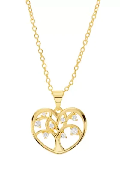 Plated Cubic Zirconia Tree of Life Heart Necklace