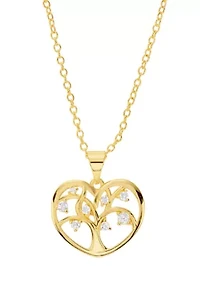 Plated Cubic Zirconia Tree of Life Heart Necklace