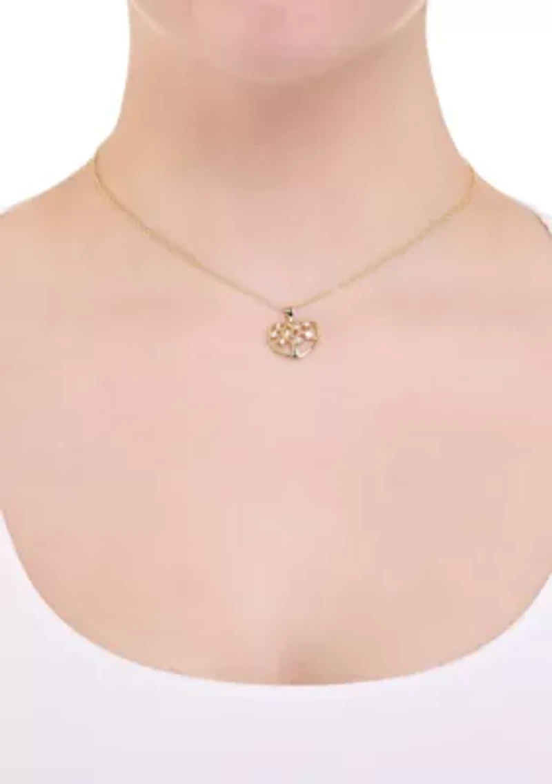 Plated Cubic Zirconia Tree of Life Heart Necklace