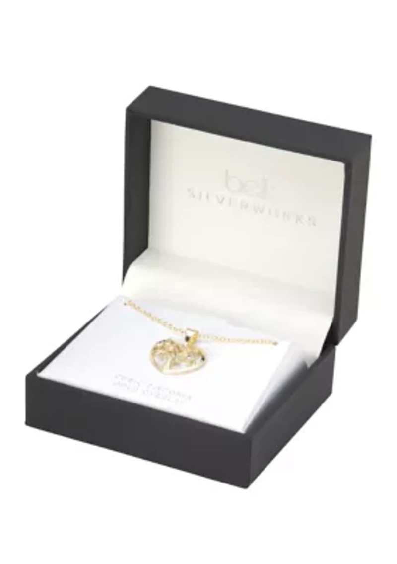 Plated Cubic Zirconia Tree of Life Heart Necklace