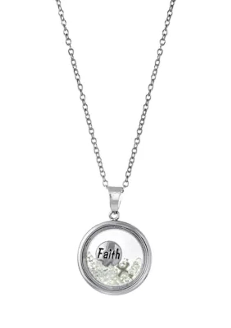 Boxed Fine Silver Plated 18" Faith and Cross Dancing Crystals Pendant Necklace