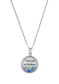 Boxed Silver Plated 18" 'I Love you to the Moon and Back' Blue Dancing Crystals Pendant Necklace