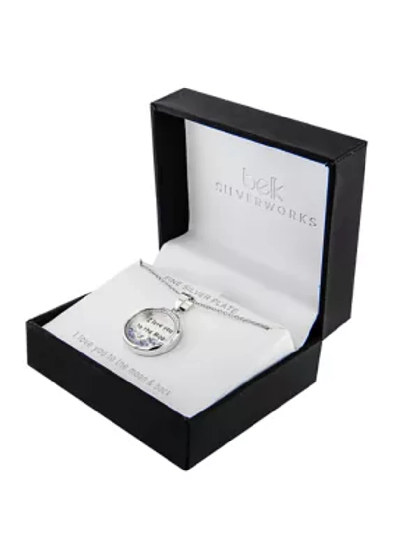 Boxed Silver Plated 18" 'I Love you to the Moon and Back' Blue Dancing Crystals Pendant Necklace