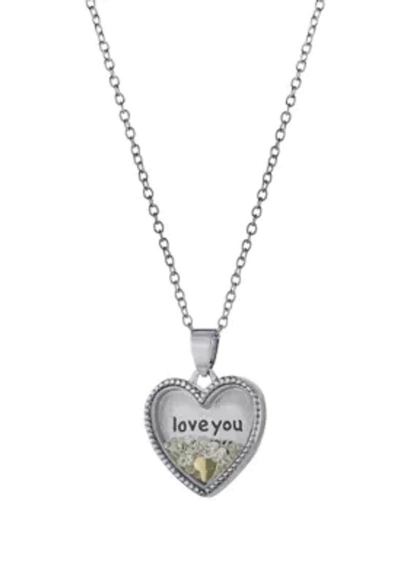 Boxed Silver Plated 18" Crystal 'Love You More' Heart Shaker Necklace