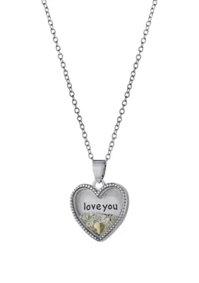 Boxed Silver Plated 18" Crystal 'Love You More' Heart Shaker Necklace