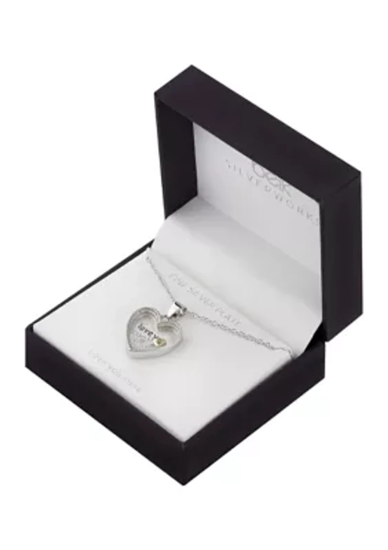 Boxed Silver Plated 18" Crystal 'Love You More' Heart Shaker Necklace