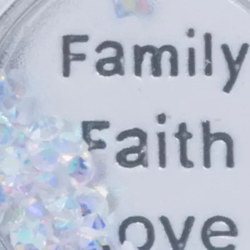 Boxed Fine Silver Plated Family Faith and Love Crystal Shaker Pendant Necklace