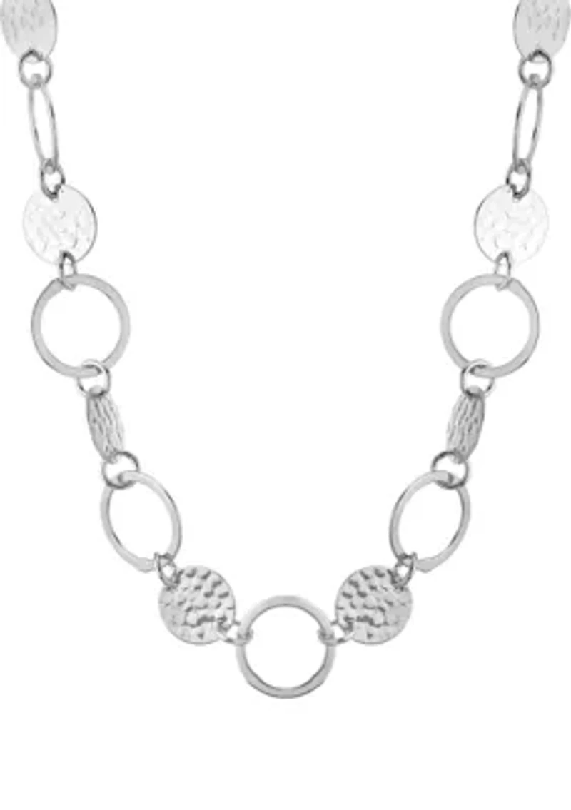 30" Silver Plated Hammered and Open Circle Necklace