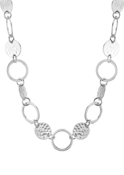30" Silver Plated Hammered and Open Circle Necklace