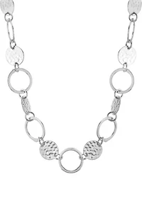 30" Silver Plated Hammered and Open Circle Necklace