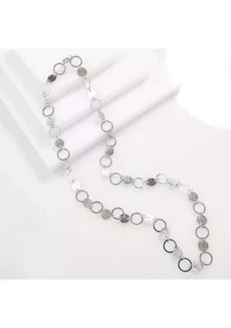 30" Silver Plated Hammered and Open Circle Necklace