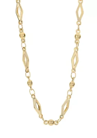 Gold Plated Diamond-Shaped Beaded Chain Necklace