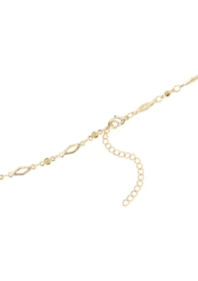 Gold Plated Diamond-Shaped Beaded Chain Necklace