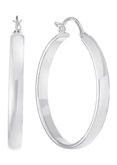Fine Silver Plated 1.7" High Polished Click Top Hoop Earrings