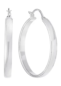 Fine Silver Plated 1.7" High Polished Click Top Hoop Earrings