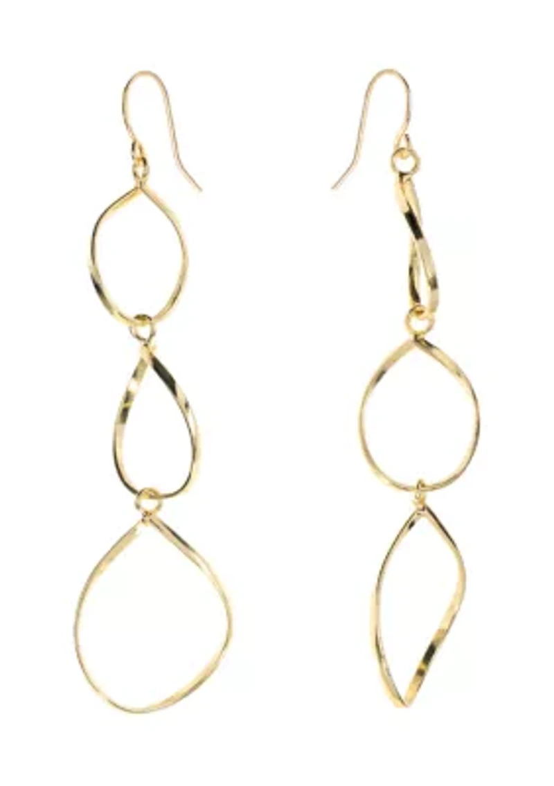 Gold Plated Triple Drop Teardrop Earrings