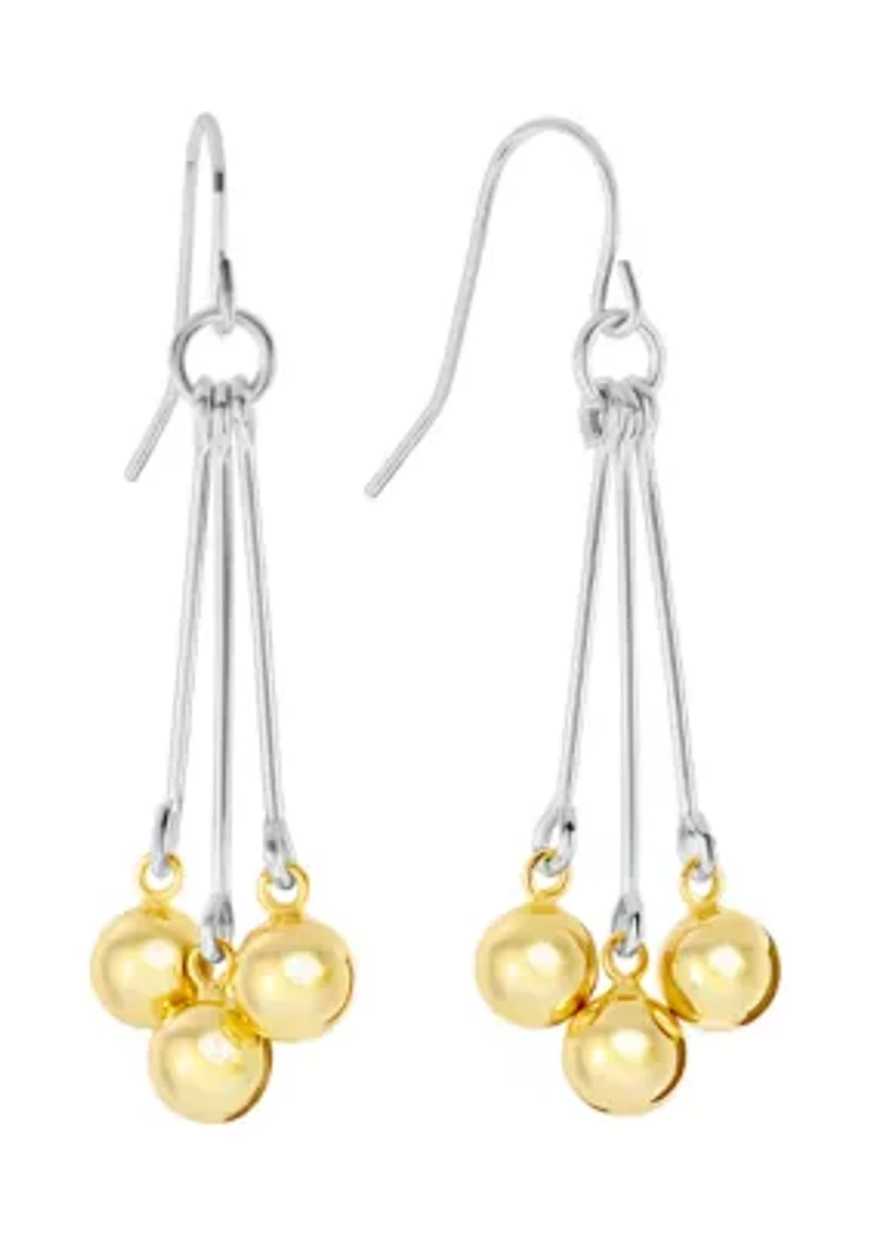 Two Tone Plated Triple Ball Linear Drop Earrings