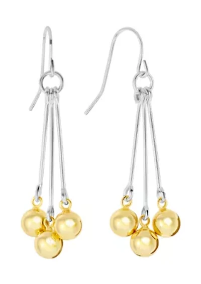 Two Tone Plated Triple Ball Linear Drop Earrings