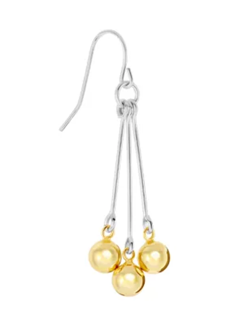 Two Tone Plated Triple Ball Linear Drop Earrings