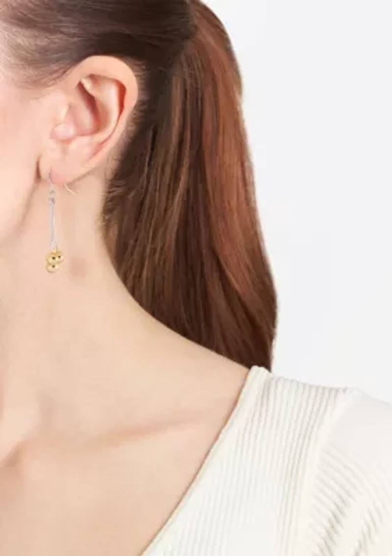 Two Tone Plated Triple Ball Linear Drop Earrings