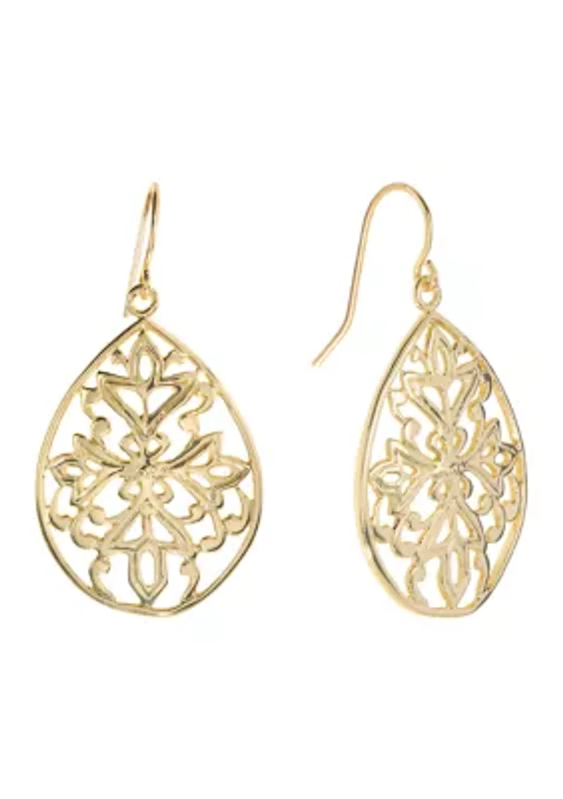 Gold Plated Filigree Teardrop Earrings