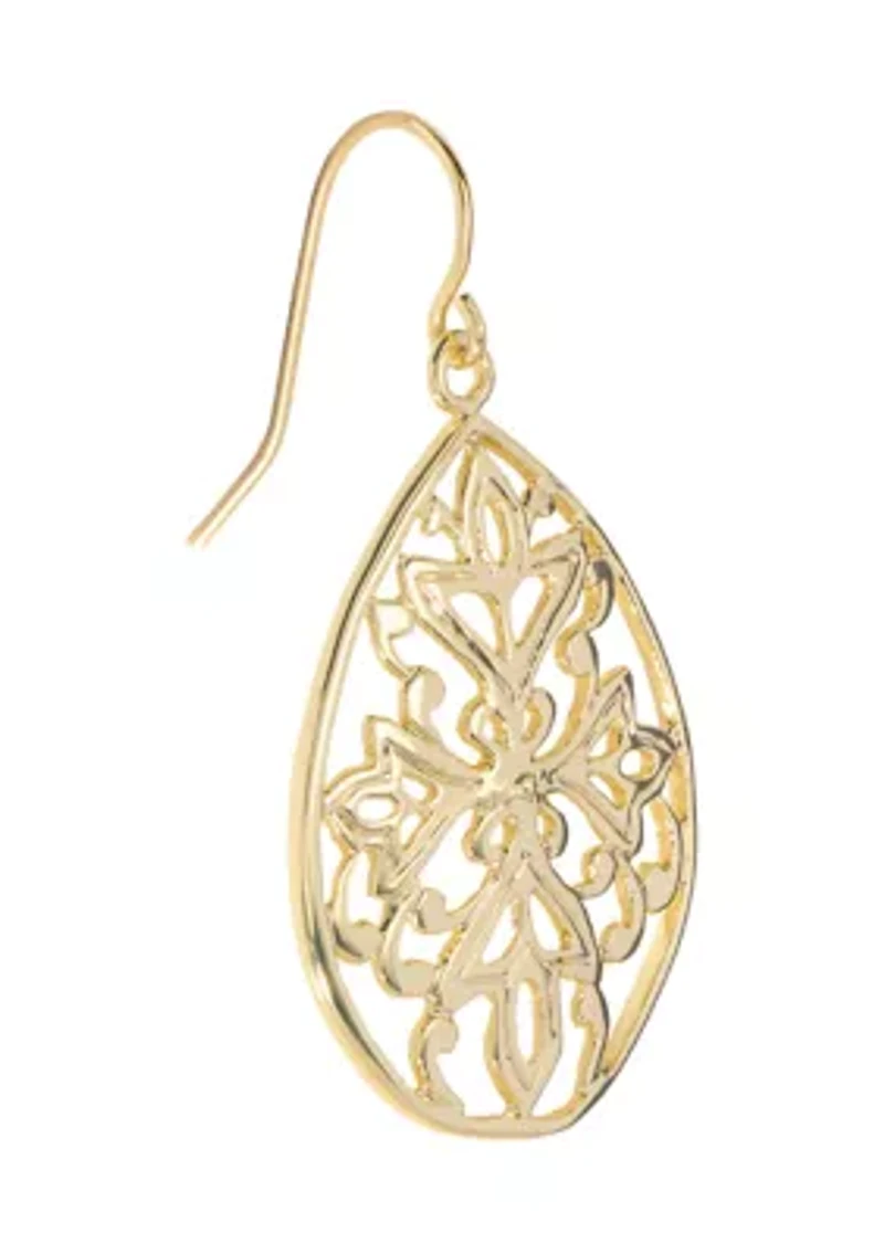 Gold Plated Filigree Teardrop Earrings