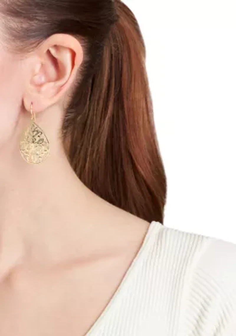 Gold Plated Filigree Teardrop Earrings
