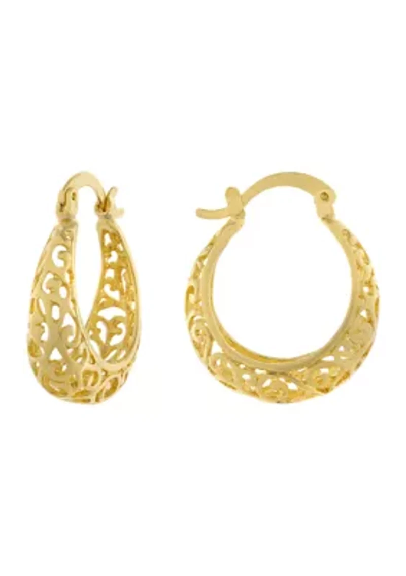 Silver Plated 1" Filigree Click Top Hoop Earrings