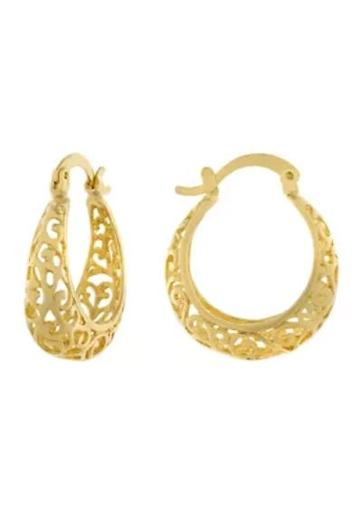 Silver Plated 1" Filigree Click Top Hoop Earrings