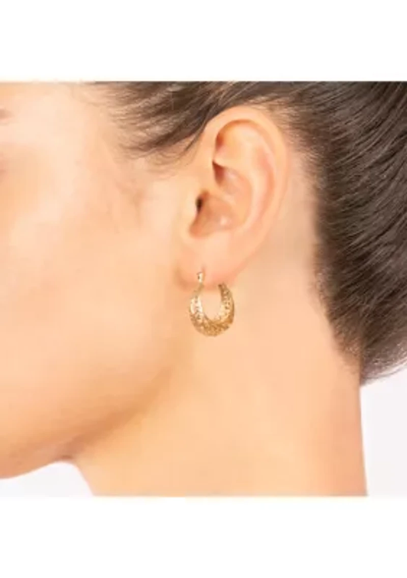 Silver Plated 1" Filigree Click Top Hoop Earrings