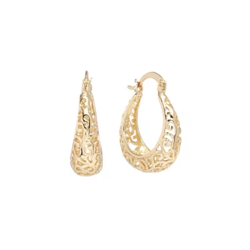 Gold Plated 1IN Filigree Hoop Earrings