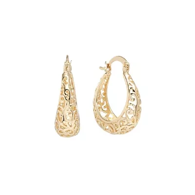 Gold Plated 1IN Filigree Hoop Earrings