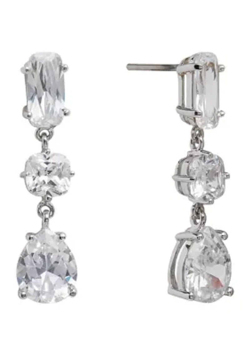 Cubic Zirconia Fancy 3 Stone Post Drop Earrings