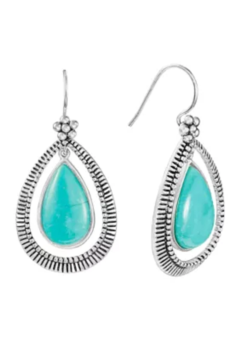 Silver Plated Turquoise Howlite Teardrop Border Earrings