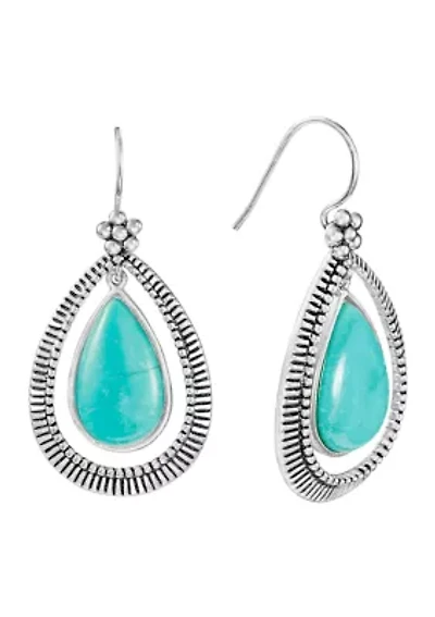 Silver Plated Turquoise Howlite Teardrop Border Earrings