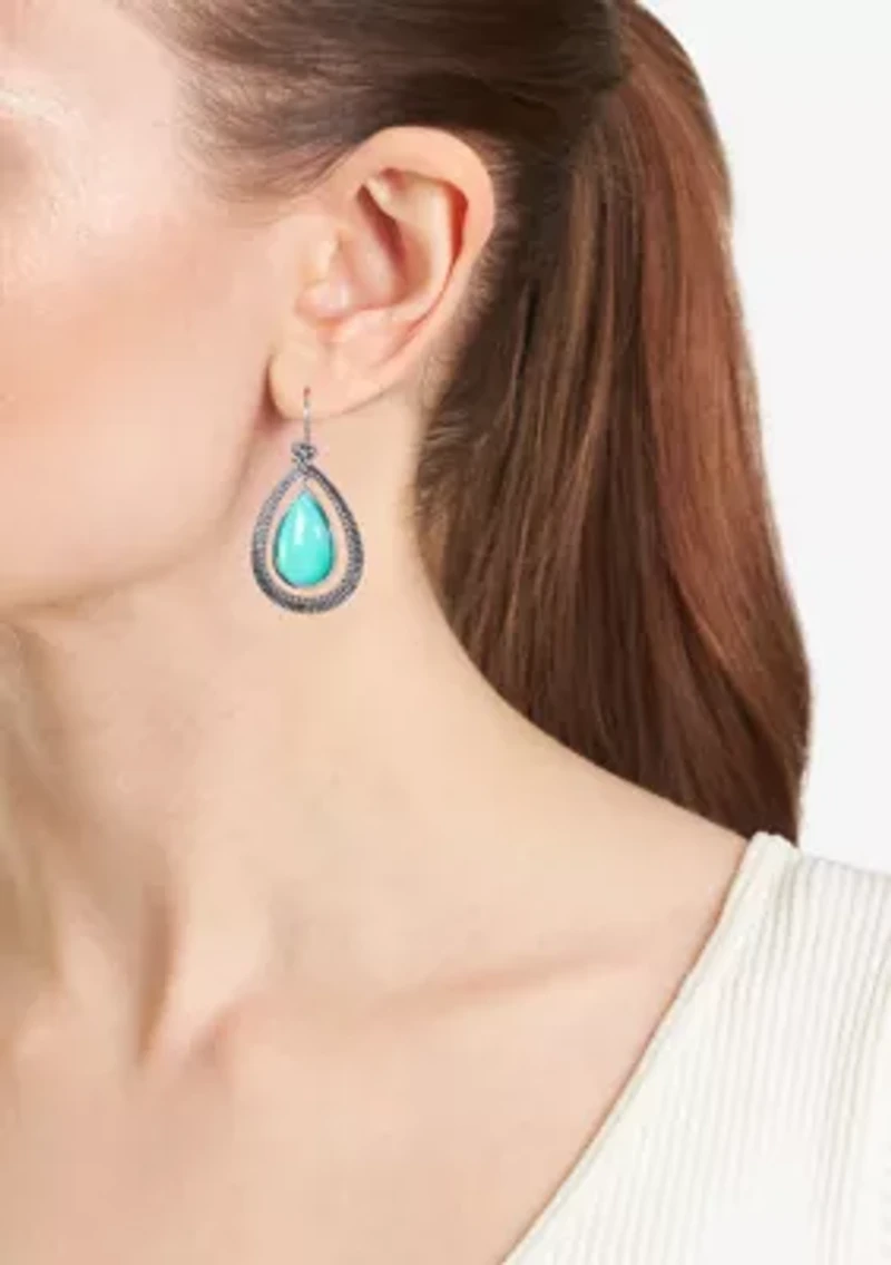 Silver Plated Turquoise Howlite Teardrop Border Earrings
